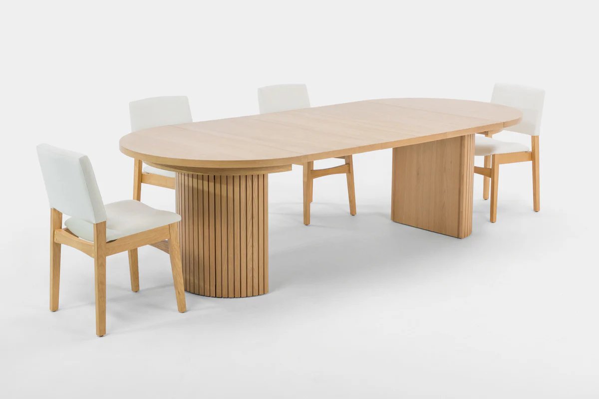 Transformer Round Extendable Dining Table & 4 Stackable Chairs In Scandinavian Oak - Image 6
