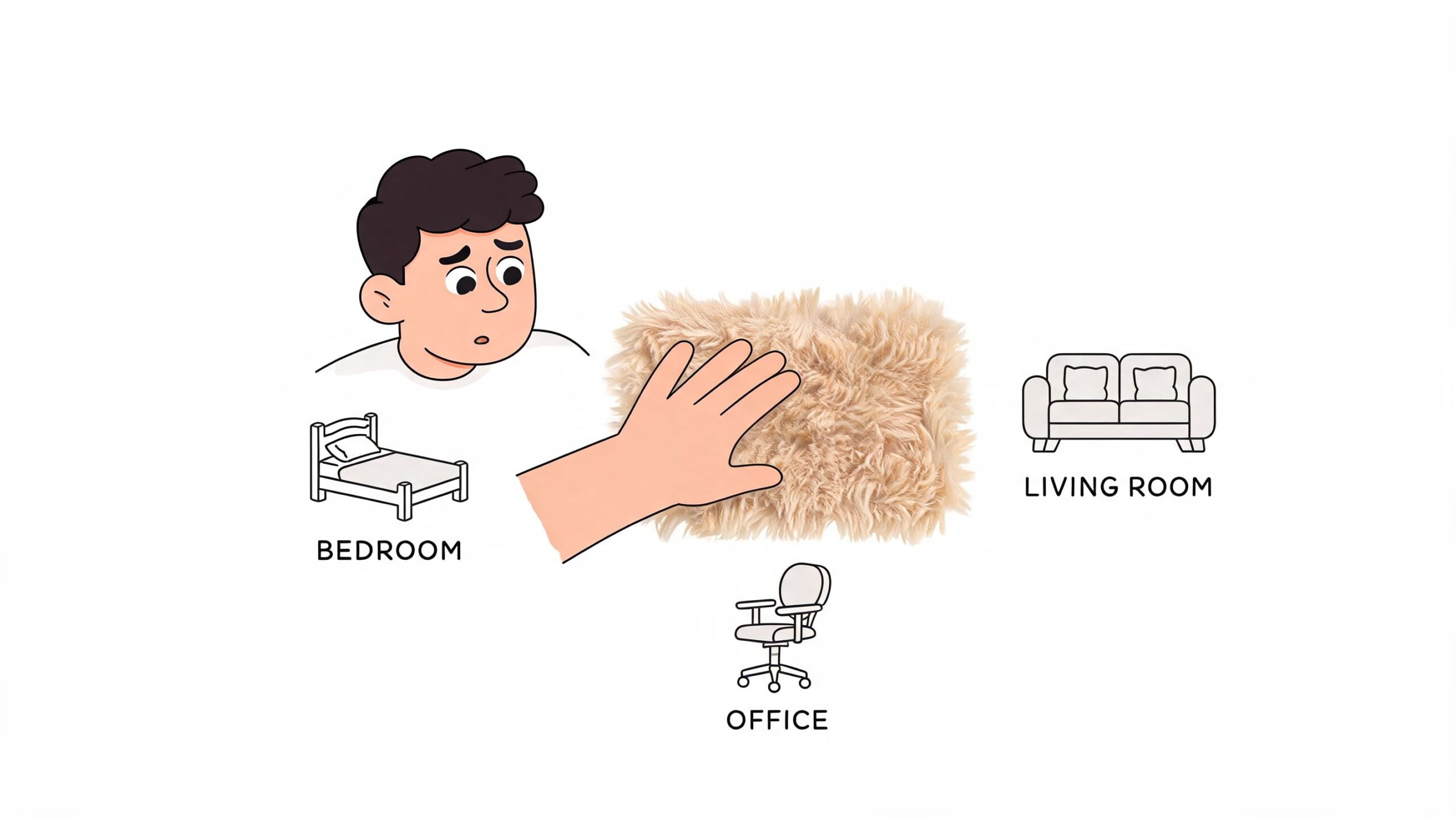 A person choosing a soft faux fur area rug for their bedroom, living room, or office space.