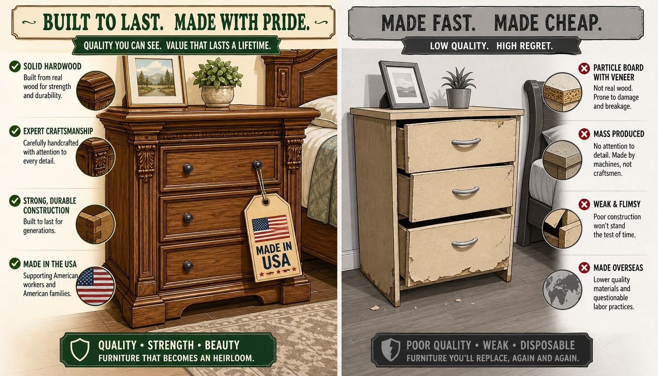 A comparison between high quality handcrafted American wood furniture and cheap, low quality mass produced furniture.